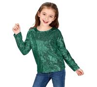 Sequins Tin Top Filles Paillettes Sweatshirt Enfants Brillant Manches Longues Pull Automne Mode Vêtements pour 514 ans Clever Girl T-shirt (Vert Noirâtre, 12-13 ans)