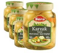 SERA Pickles Légumes Mixtes - 700 g | Turşu Maison Croquante avec Chou, Carotte, Concombre | Bocal en Verre, Saveur Traditionnelle, Lot 4