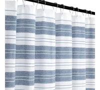 Serafina Home Nautical Striped Blue and White Fabric Shower Curtain: Chambray Cotton Luxury Hotel Detailed Eyelet Decorative Weave for Bathroom 72" x 72" (Denim Navy)