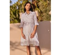 Seraphine Seraphine Taupe & White Stripe Maternity & Nursing Midi Wrap Shirt Dress Taupe & White Stripe EU 42 (UK 14)