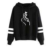 SERAPHY Kpop Sweat à Capuche, Coeur de Doigt Je t'aime Sweat-Shirts à Lâche Capuche Imprime Pullover Manche Longue Loisir Hip Hop Pull Sweats Tops-Noir-M