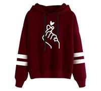 SERAPHY Kpop Sweat à Capuche, Coeur de Doigt Je t'aime Sweat-Shirts à Lâche Capuche Imprime Pullover Manche Longue Loisir Hip Hop Pull Sweats Tops-Rouge Vineux-M