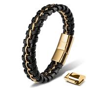 SERASAR 20cm Or Homme Cuir Bracelet Acier Inoxydable Véritable Multi Tissé Réglable Les Hommes Chaîne Tressé Accessoire Jeune Garcon Bijou Jewelry Luxe Cadeaux Saint Valentin Argent Large Classic