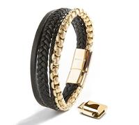 SERASAR | bracelet en cuir pour hommes [Hero] avec double fermeture en acier inoxydable et magnétique | couleur : or | l��ngueur : 17