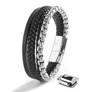 SERASAR Bracelet Argent 17cm Bracelet Cuir Homme Bracelet Bracelet Homme Cuir Bracelet Homme Bras Bijou Cuir Bijou Homme Bijou Bras Chaîne Bracelet Tressé Bracelet Cuir Wrap Bracelet Cuir Chaîne