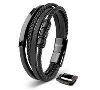 SERASAR Bracelet Hommes 20cm Noir Hommes Bracelet Cuir Bracelet Bras Bijoux En Cuir Bijoux Pour Hommes Bracelet Tressé Bracelet En Cuir Bracelet Wrap Bracelet En Cuir Chaîne En Cuir Grande idée cadeau