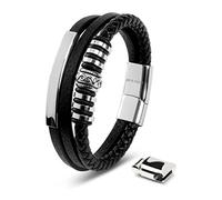 SERASAR Bracelet Cuir Homme Argent 23cm Bijoux Acier Inoxydable Véritable Multi Tissé Réglable Les Hommes Chaîne Tressé Accessoire Jeune Garcon Luxe Cadeaux Saint Valentin Large Classic Men