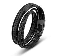 SERASAR Bracelet Cuir Homme, Cuir, en pour Homme Reglable, Accessoires Cadeau Bijoux Anniversaire Noir 34cm