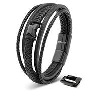 SERASAR Bracelet Cuir Homme Noir 20cm Bijoux Acier Inoxydable Véritable Multi Tissé Réglable Les Hommes Chaîne Tressé Accessoire Jeune Garcon Luxe Cadeaux Saint Valentin Large Classic Men