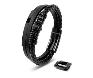 SERASAR Bracelet Cuir Homme Noir 20cm Bijoux Acier Inoxydable Véritable Multi Tissé Réglable Les Hommes Chaîne Tressé Accessoire Jeune Garcon Luxe Cadeaux Saint Valentin Large Classic Men