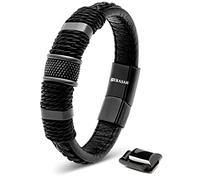 SERASAR Bracelet Cuir Homme Noir 20cm Bijoux Homme Acier Inoxydable Véritable Multi Tissé Réglable Les Hommes Chaîne Tressé Accessoire Jeune Garcon Luxe Cadeaux Saint Valentin Large Classic Men