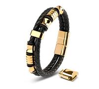 SERASAR Bracelet Cuir Homme [Spirit] - Noir/Argent/Or, avec Fermoir Magnétique en Acier Inoxydable, Bracelet Ajustable Homme et Ado Garçon, Accessoires de Bijoux, Idée Cadeau Pour Mari, Petit Ami