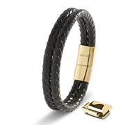 SERASAR Bracelet Cuir Homme Tressé Acier Inox Noir Or Gourmette Doré 20cm