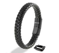 SERASAR Bracelet Cuir Homme Tressé Noir Accessoires Mode Cadeau Amour 23cm