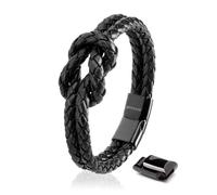 SERASAR | Bracelet en cuir de première qualité pour dames [Nœud] en acier inoxydable | Couleur : Noir | Longueur : 16cm