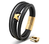 SERASAR | Bracelet en cuir de première qualité pour hommes [Flake] en acier inoxydable | Couleur : Or | Longueur : 17cm