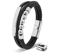 SERASAR | Bracelet en cuir de première qualité pour hommes [Pearl] avec acier inoxydable argenté | Couleur : Argent | Longueur : 20cm