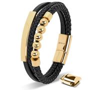 SERASAR | Bracelet en cuir de première qualité pour hommes [Pearl] avec or en acier inoxydable | Couleur : Or | Longueur : 20cm