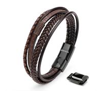 SERASAR | Bracelet en cuir de première qualité pour hommes [sauvage] avec acier inoxydable brun | Couleur : brun | Longueur : 17cm