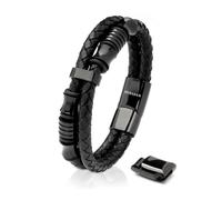 SERASAR | Bracelet en cuir de première qualité pour hommes [Spirit] en acier inoxydable | Couleur : Noir | Longueur : 17cm