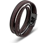 SERASAR | Bracelet en cuir de première qualité pour hommes [Wrap] avec acier inoxydable brun | Couleur : brun | Longueur : 40cm