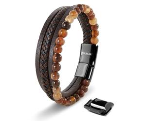 SERASAR Bracelet en Cuir Hommes Braun Bijoux Enrouleur de Perles Cadeau Lui