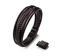 SERASAR Bracelet en Cuir Marron pour Homme (21cm) - Bracelet Tressé en Cuir pour Homme - Tressé - Cadeau
