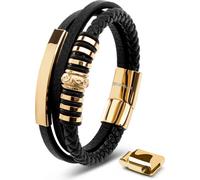 SERASAR | Bracelet en cuir pour homme [Brillant] en acier inoxydable | Couleur : Or | Longueur : 20cm