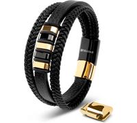 SERASAR | bracelet en cuir pour homme [Glory] | couleur : or/noir | longueur : 17cm