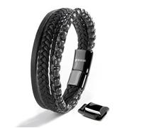 SERASAR | Bracelet en cuir pour homme [Hero] avec fermoir en acier inoxydable et magnétique | Couleur : Noir | Longueur : 23cm