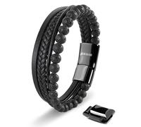 SERASAR Bracelet en Cuir pour Homme Noir Chaîne de Bras Enroulé Pierre Précieuse