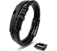 SERASAR | Bracelet en cuir pour homme [Shine] en acier inoxydable | Couleur : Noir | Longueur : 17cm