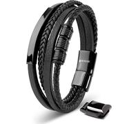 SERASAR | Bracelet en cuir pour hommes [Brave] avec noir en acier inoxydable | Couleur : Noir | Longueur : 23cm