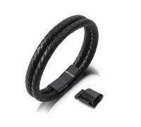 SERASAR | bracelet en cuir pour hommes [double] avec fermeture magnétique | couleur : noir | longueur : 23cm