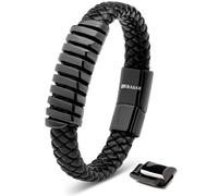 SERASAR | Bracelet en cuir pour hommes [Helix] avec noir en acier inoxydable | Couleur : Noir | Longueur : 20cm