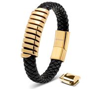 SERASAR | Bracelet en cuir pour hommes [Helix] avec or en acier inoxydable | Couleur : Or | Longueur : 20cm
