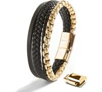 SERASAR | bracelet en cuir pour hommes [Hero] avec double fermeture en acier inoxydable et magnétique | couleur : or | l��ngueur : 17