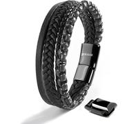 SERASAR | bracelet en cuir pour hommes [Hero] avec double fermeture en acier inoxydable et magnétique | couleur : noir | l��ngueur : 17