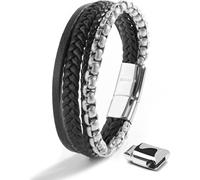 SERASAR | bracelet en cuir pour hommes [Hero] avec double fermeture en acier inoxydable et magnétique | couleur : argent | l��ngueur : 17