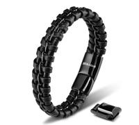 SERASAR | Bracelet en cuir pour hommes [Joy] avec noir en acier inoxydable | Couleur : Noir | Longueur : 20cm