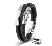SERASAR | Bracelet en cuir pour hommes [Proud] avec argent en acier inoxydable | Couleur : Argent | Longueur : 23cm