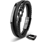 SERASAR | Bracelet en cuir pour hommes [Proud] avec noir en acier inoxydable | Couleur : Noir | Longueur : 20cm