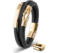 SERASAR | Bracelet en cuir pour hommes [Proud] avec or en acier inoxydable | Couleur : Or | Longueur : 20cm