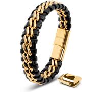 SERASAR | bracelet en cuir pour hommes [Steel] avec double acier inoxydable et fermeture magnétique | couleur : or | longueur : 17cm