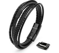 SERASAR | Bracelet en cuir premium pour hommes [Wild] avec acier inoxydable noir | Couleur : Noir | Longueur : 17cm
