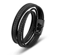 SERASAR | Bracelet en cuir premium pour hommes [Wrap] avec acier inoxydable noir | Couleur : Noir | Longueur : 46cm