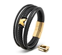 SERASAR | Bracelet en cuir de première qualité pour hommes [Flake] en acier inoxydable | Couleur : Or | Longueur : 17cm