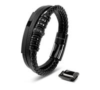 SERASAR Bracelet Garcon Noir 17cm Bracelet Cuir Homme Acier Inoxydable Véritable Multi Tissé Réglable Noir Les Hommes Chaîne Tressé Accessoire Jeune Bijou Luxe Cadeaux Saint Valentin Classic Leather
