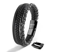 SERASAR Bracelet Garçons 17cm Noir Bracelet Homme Bracelet Cuir Bracelet Homme Cuir Bracelet Homme Bras Bijoux Cuir Bijoux Homme Bijoux Bracelet Bracelet Tressé Cuir Wrap Bracelet Cuir Chaîne en Cuir