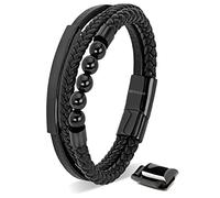 SERASAR Bracelet Garçons 17cm Noir Homme Cuir Bras Bijoux Tressé Wrap Chaîne en